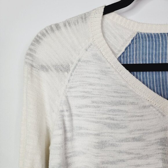 Anthropologie Moth V Neck Plaid Shirt Hem Sweater Layered Linen Blend Small? - Picture 6 of 12